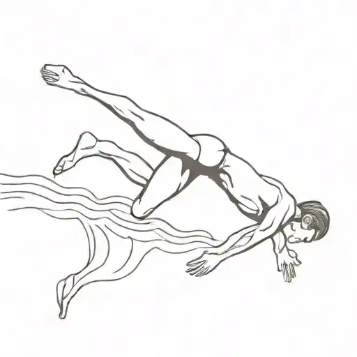 A minimalist representation of a swimmer diving into a pool with graceful movements tattoo design idea