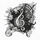 A music note intertwined with a spider web, representing the client's love for music and gothic style tattoo design idea