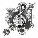 A music note intertwined with a spider web, representing the client's love for music and gothic style tattoo design idea