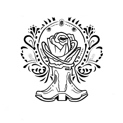 cowboy boot with flowers and roman numerals tattoo design idea