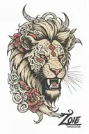 half zombie lion with cross on eye  tattoo design idea