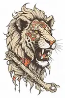 half zombie lion with cross on eye  tattoo design idea