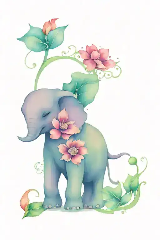 elephant, mandala, flower line tattoo tattoo design idea