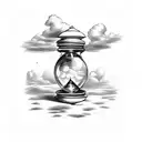 broken hourglass with dark clouds surrounding it tattoo design idea