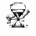 broken hourglass with dark clouds surrounding it tattoo design idea