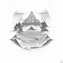 A mountain with lake and Buddhist symbols tattoo design idea
