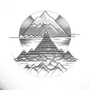 A mountain with lake and Buddhist symbols tattoo design idea