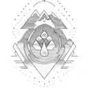 A mountain with lake and Buddhist symbols tattoo design idea