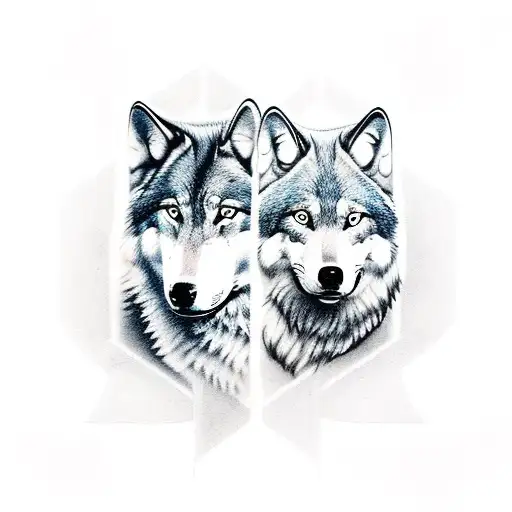 father and son wolf  tattoo design idea