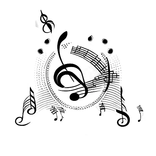 A minimalist tattoo of a music note blended with the silhouette of a cat tattoo design idea