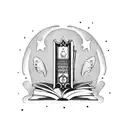 A creepy haunted library with floating books and stars tattoo design idea