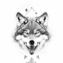Wolf face that has its face split down the middle with an arrow that has the word "burden" filled in it. tattoo design idea