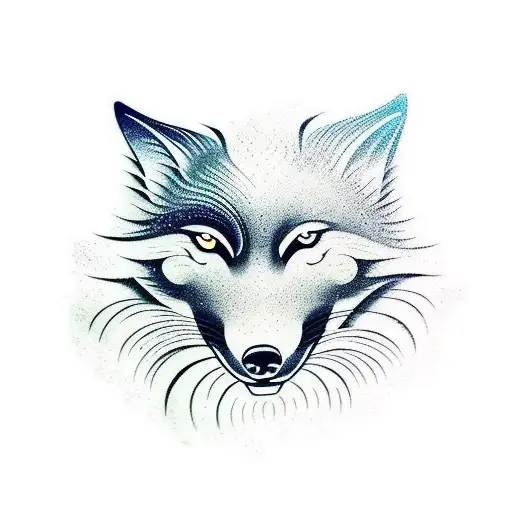 Black ink Japanese wolf tattoo design. Cherry blossoms. Waves. Red thread of fate. tattoo design idea