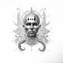 burning man statue, new school, full color tattoo design idea