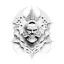 burning man statue, new school, full color tattoo design idea