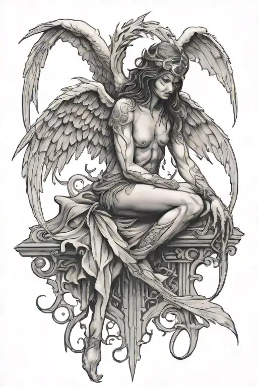 Fallen angel half demon tattoo design idea