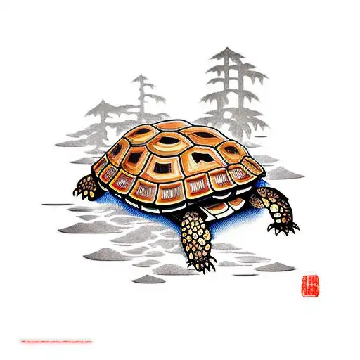 box turtle in a cedar forest tattoo design idea