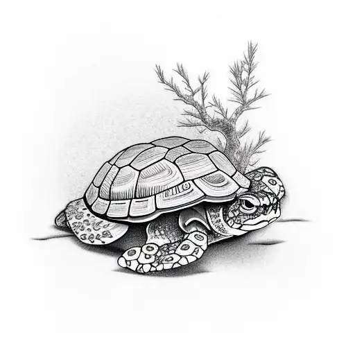 box turtle in a cedar forest tattoo design idea