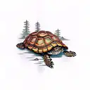 box turtle in a cedar forest tattoo design idea