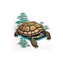 box turtle in a cedar forest tattoo design idea