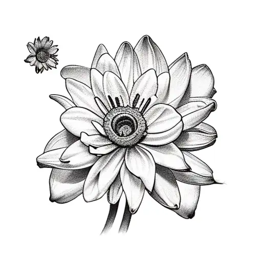  A bouquet of 2 violets, a daffodil, a rose, a morning glory, 2 chrysanthemus, a water lily and a Daisy tattoo design idea