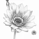 A bunch of 2 violets, a daffodil, a rose, a morning glory, 3 chrysanthemus, a water lily and a Daisy tattoo design idea
