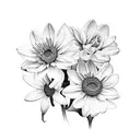  A bouquet of 2 violets, a daffodil, a rose, a morning glory, 2 chrysanthemus, a water lily and a Daisy tattoo design idea