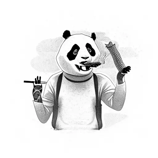panda smoking a joint, with a Lizard and a crocodile tattoo design idea