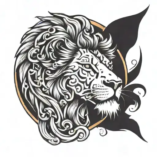 lion and sun rising tattoo design idea