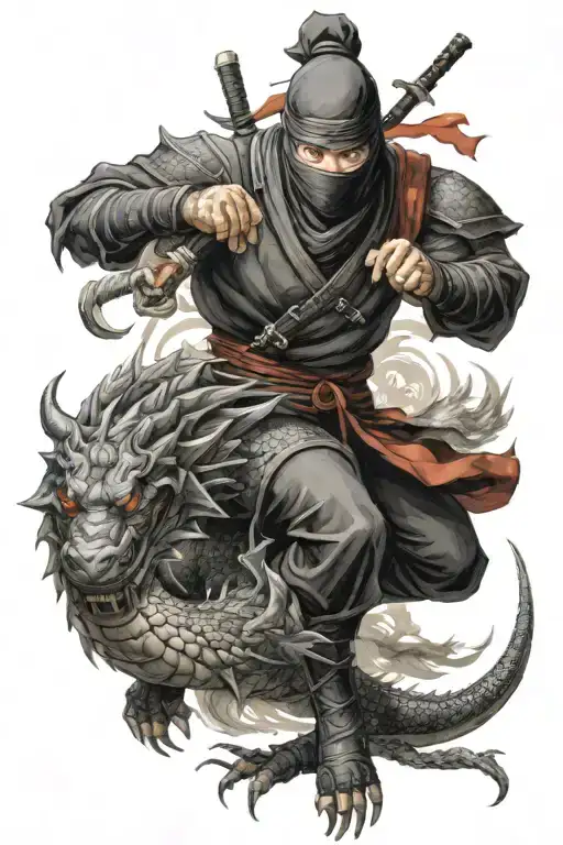 ninja and Japanese dragon tattoo design idea