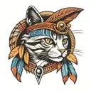 cat and native american hat tattoo design idea