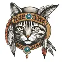 cat and native american hat tattoo design idea