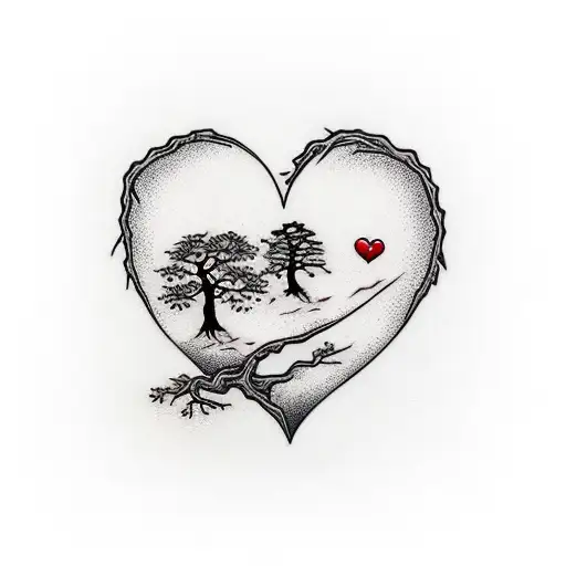 bonsai tree with a heart in the roots tattoo design idea