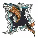 koi fish swiming inside a bite mark tattoo tattoo design idea