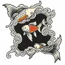 koi fish swiming inside a bite mark tattoo tattoo design idea