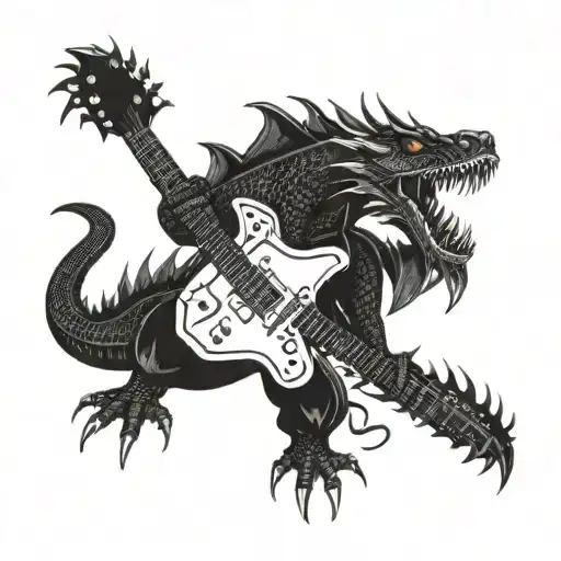 A fire breathing dragon playing an electric guitar tattoo design idea