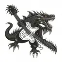 A fire breathing dragon playing an electric guitar tattoo design idea