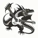 A fire breathing dragon playing an electric guitar tattoo design idea