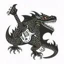 A fire breathing dragon playing an electric guitar tattoo design idea