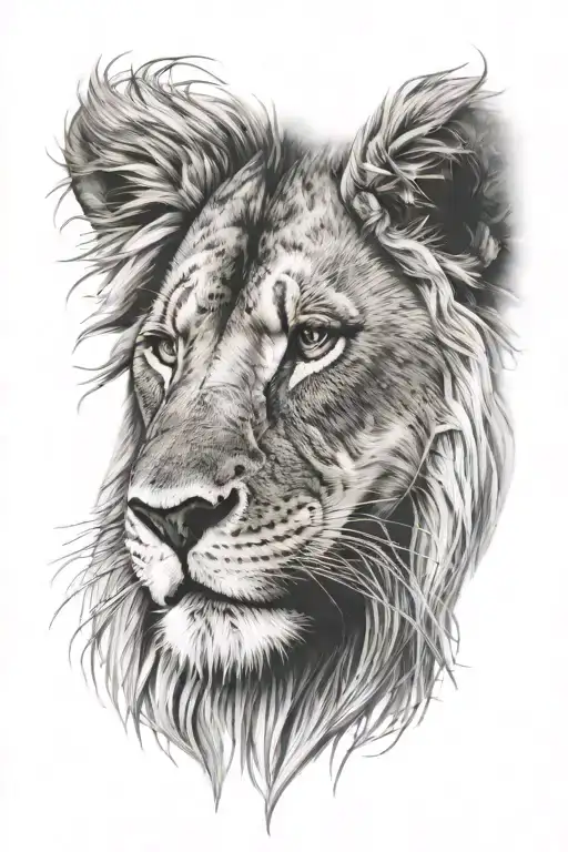 lion with blind right eye and a scar  tattoo design idea