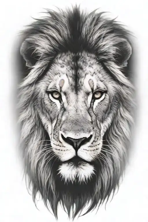 dark serious front lion face with fangs showing and a scar on his right blind eye tattoo design idea
