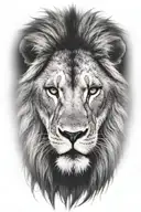 dark serious front lion face with fangs showing and a scar on his right blind eye tattoo design idea