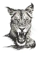 ferocious front lion face with fangs showing and a scar on his right blind eye tattoo design idea