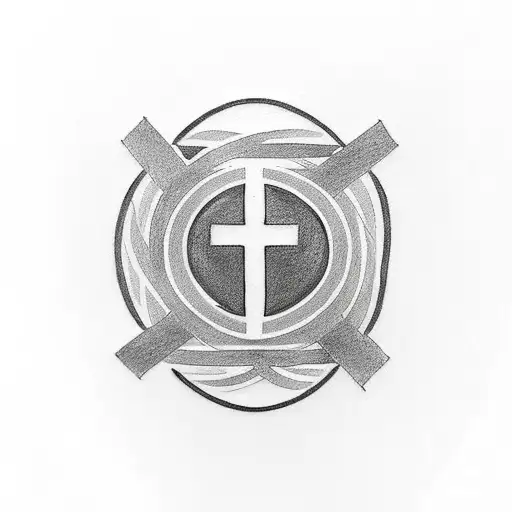 A minimalist tattoo of the BTS logo intertwined with a cross, representing the client's devotion to both their favorite band and their faith in Jesus. tattoo design idea
