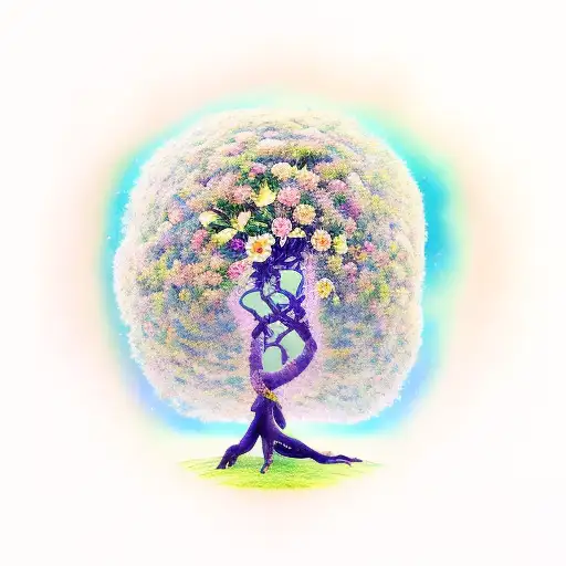 Tree of Life with branches and flowers an plants that climb up the tree tattoo design idea