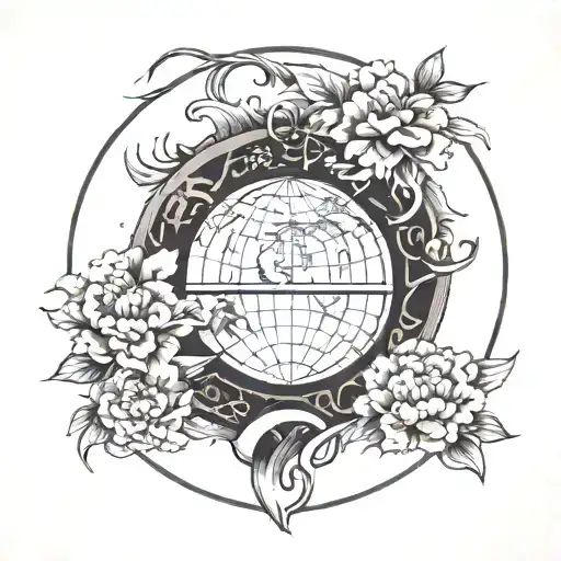 Japanese style with a globe and Roman numerical  tattoo design idea