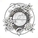 Japanese style with a globe and Roman numerical  tattoo design idea