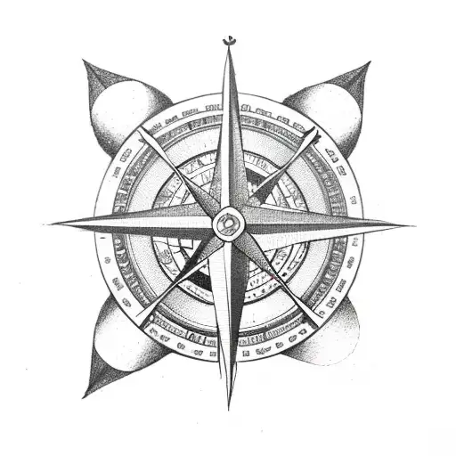 compass with roses and anchor and clock and feather  tattoo design idea