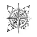 compass with roses and anchor and clock and feather  tattoo design idea