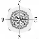 compass with roses and anchor and clock and feather  tattoo design idea